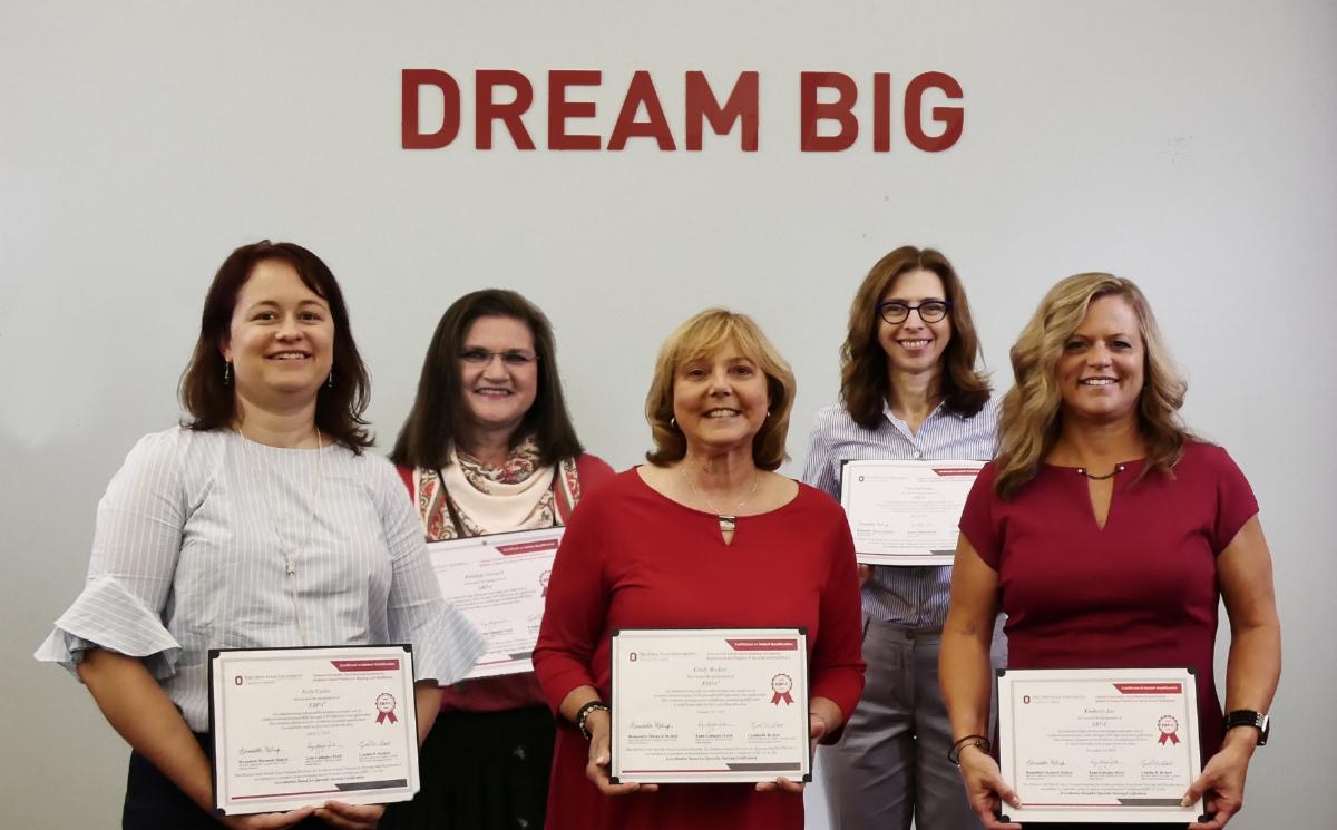 A group of female Fuld leaders holding up their EBP certificates.