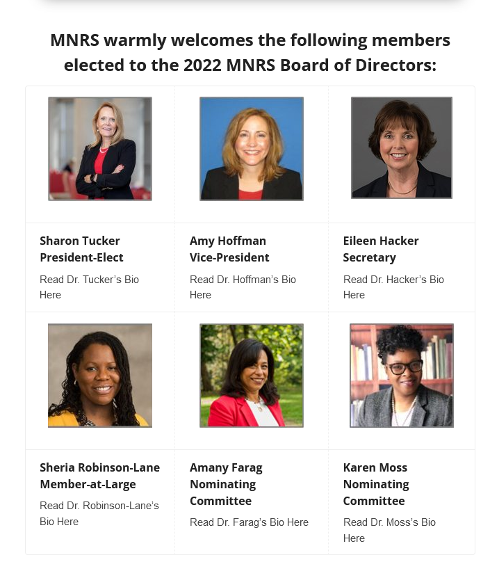 A screenshot of the MNRS board of directors page containing their current board. 