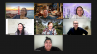 Zoom screenshot of a group of virtual particpants smiling