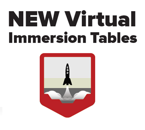 A splash page for the flyer saying NEW Virtual Immersion Tables